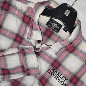 Harley Davidson Plaid Flannel Shirt Men's Large Genuine Motorclothes Button Up